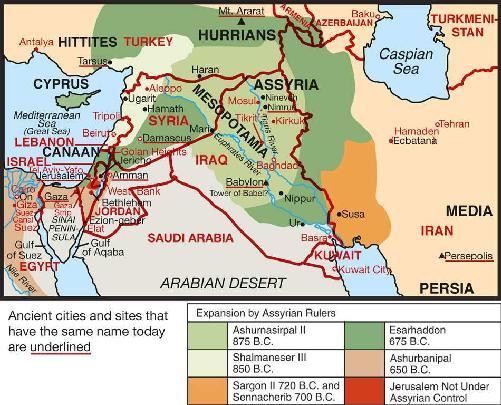 Map of the Assyrian empire in Biblical and modern times