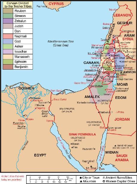 Map of the Holy Land in Biblical and modern times