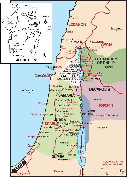 Map of the Holy Land in both New Testament times and modern times